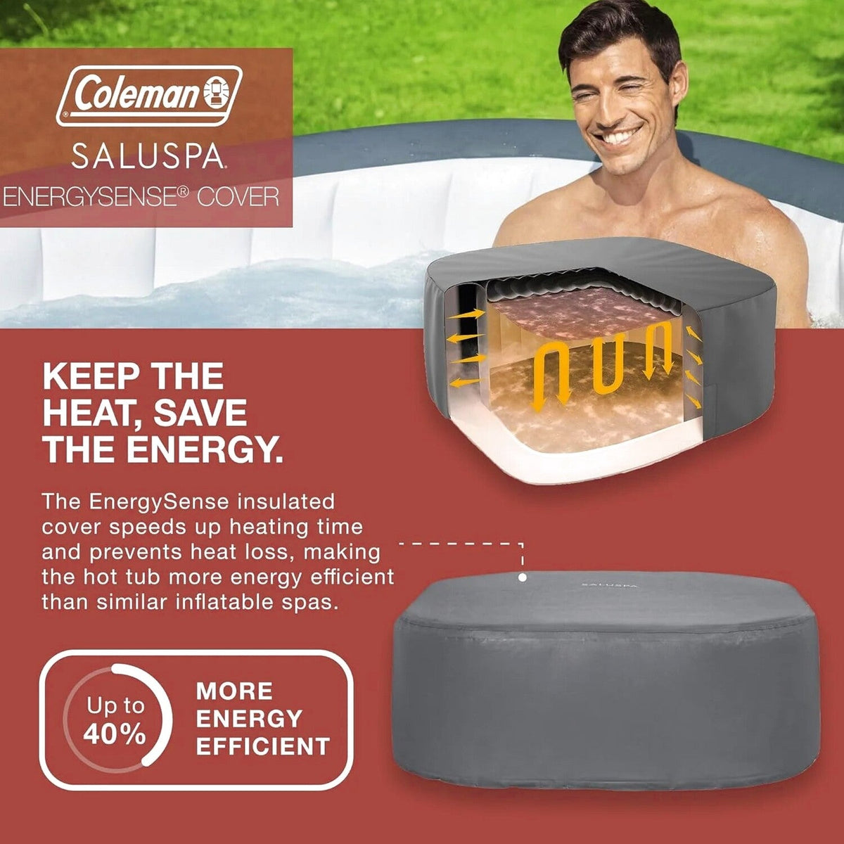 4 to 6 Person Inflatable Hot Tub Square Portable Outdoor Spa with 114 Soothing AirJets and Insulated Cover, Gray-Coleman