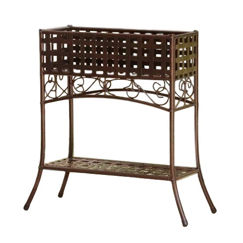 Elevated Wrought Iron Rectangular Plant Planter Stand, Bronze, 24 x 10 x 30 H in