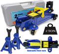 2T Hydraulic Floor Jack With 2pcs 3 Ton Axle Stands - Blue