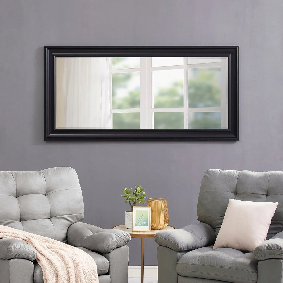 Full Length Oversized Rectangle Wall Mirror With Smooth Faux Wood Frame