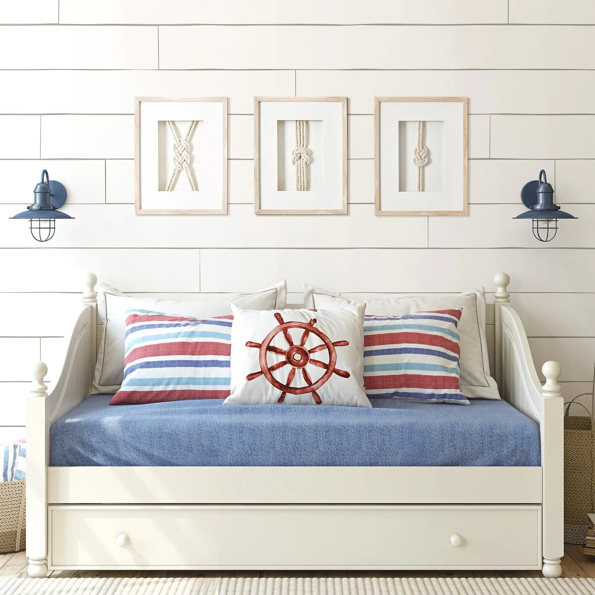 3-Piece Framed Nautical Knots Wall Decor Set, Natural Finish - 14in H x 11in L x 1.25in D