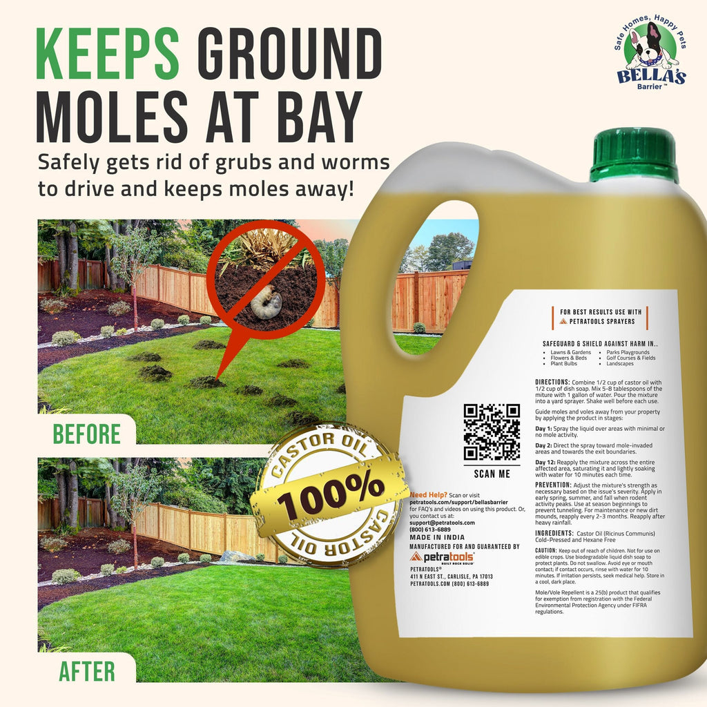 100% Castor Oil for Mole for Lawns Getting Rid of Ground Moles - Most Effective Way to Remove Gopher, Mole, Vole Castor Oil - Pet Safe, Food Grade (1 Gallon)