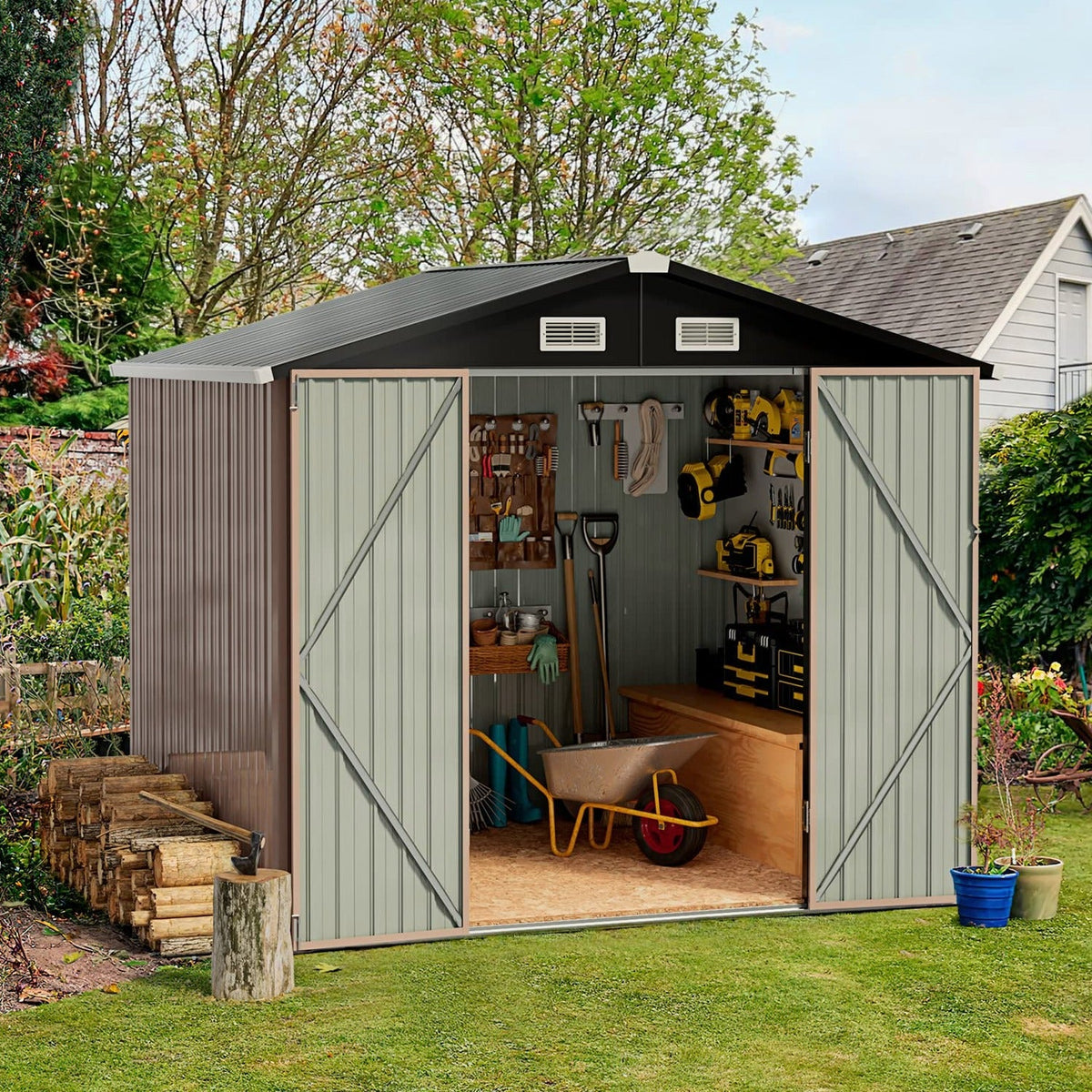 Aoxun 6.4x4 FT Outdoor Storage Shed for Tool Garden