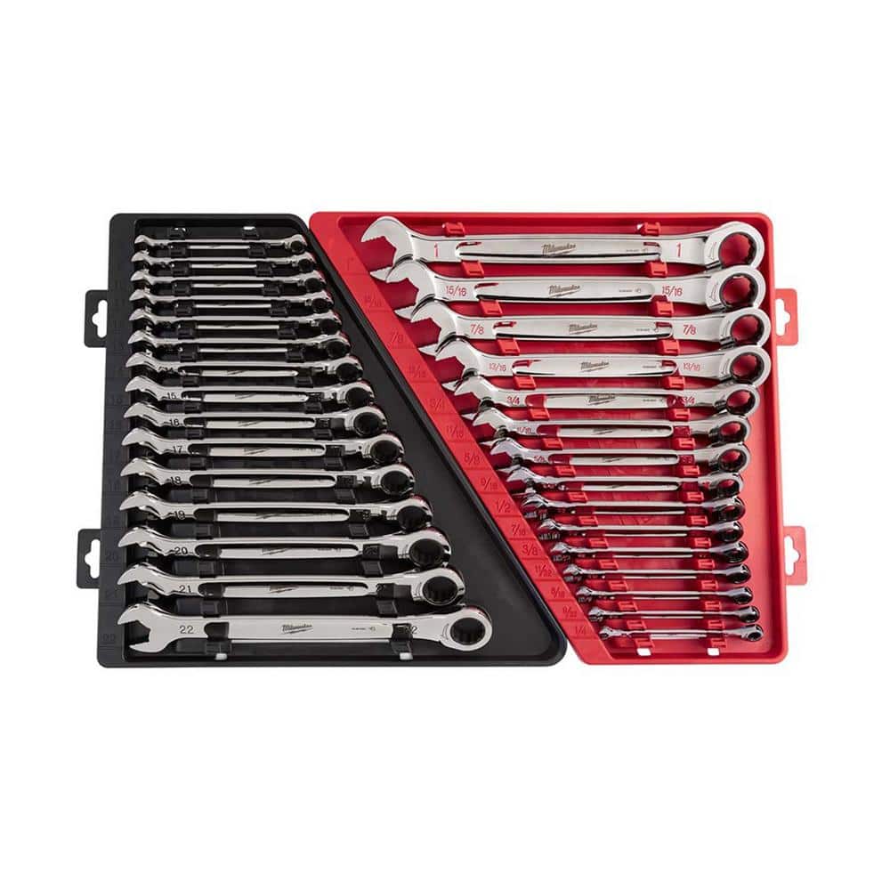 SAE/Metric Combination Ratcheting Wrench Mechanics Tool Set, 30-Piece - 48-22-9416-48-22-9516