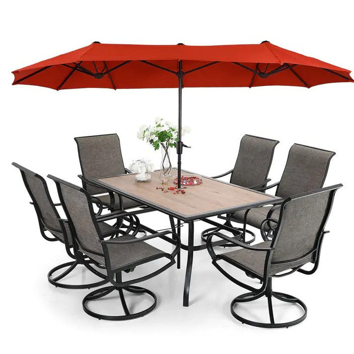 8 Pieces Patio Dining Set with Umbrella,Outdoor Furniture Set with 6 Sling Dining Swivel Chairs