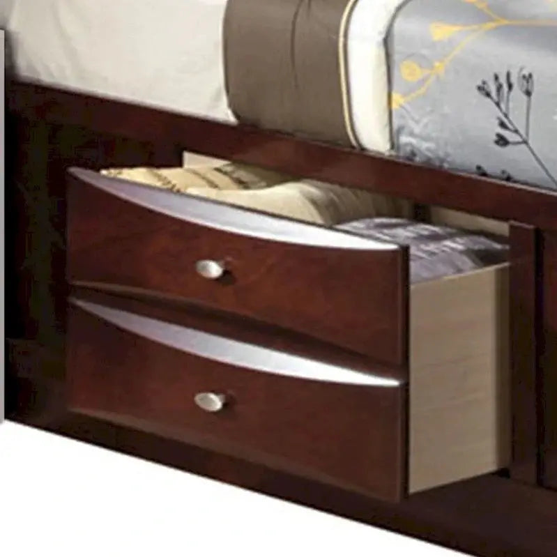 Panel-Style Queen Bookcase Bed With Drawers - Brown