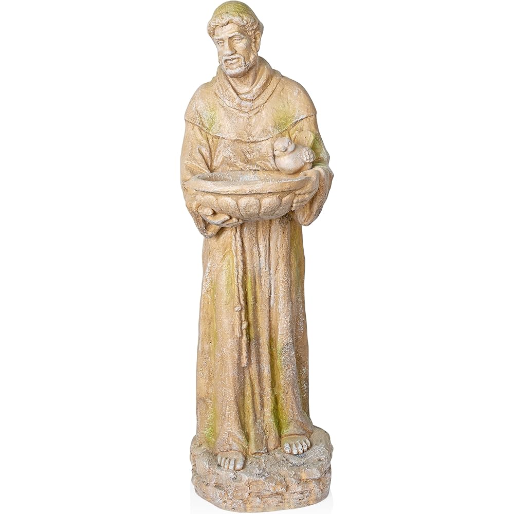 Old World St. Francis Statue With Bird Feeder - 45-Inch
