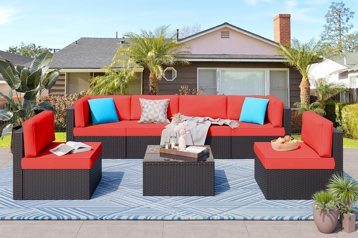 5-Piece All-Weather Wicker Patio Conversation Set With Ottoman And Cushions