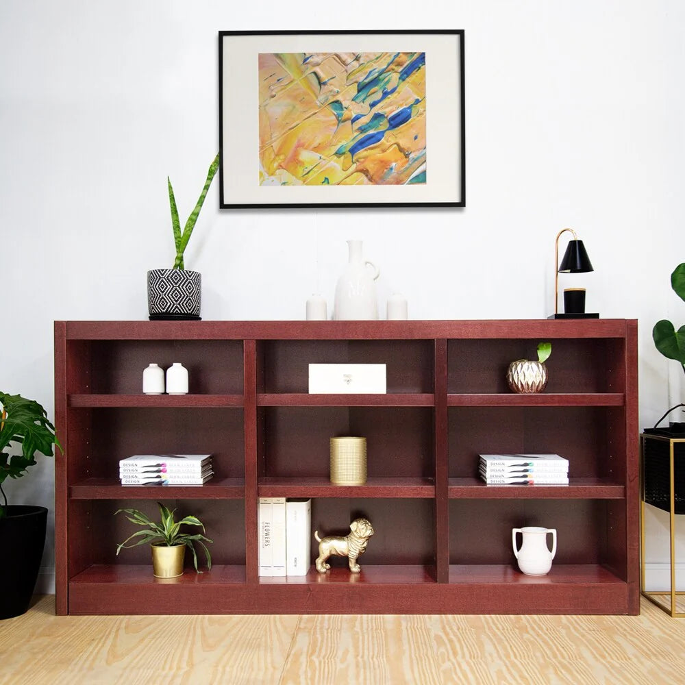Triple Wide Wood Bookcase, 9 Shelf, 36 Inch Tall, 72 Inch Wide, 10.63 Inch Deep