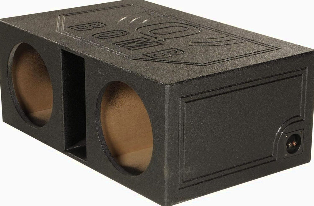 QPower QBOMB12VL Dual 12′′ Vented Subwoofer Box – Durable MDF, Black Rhino Liner Finish