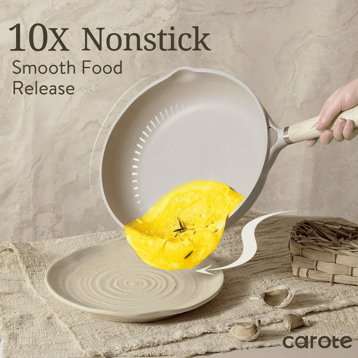 Non Stick Pots and Pans Set, 21 Pcs Induction Kitchen Cookware Sets (Beige Granite)