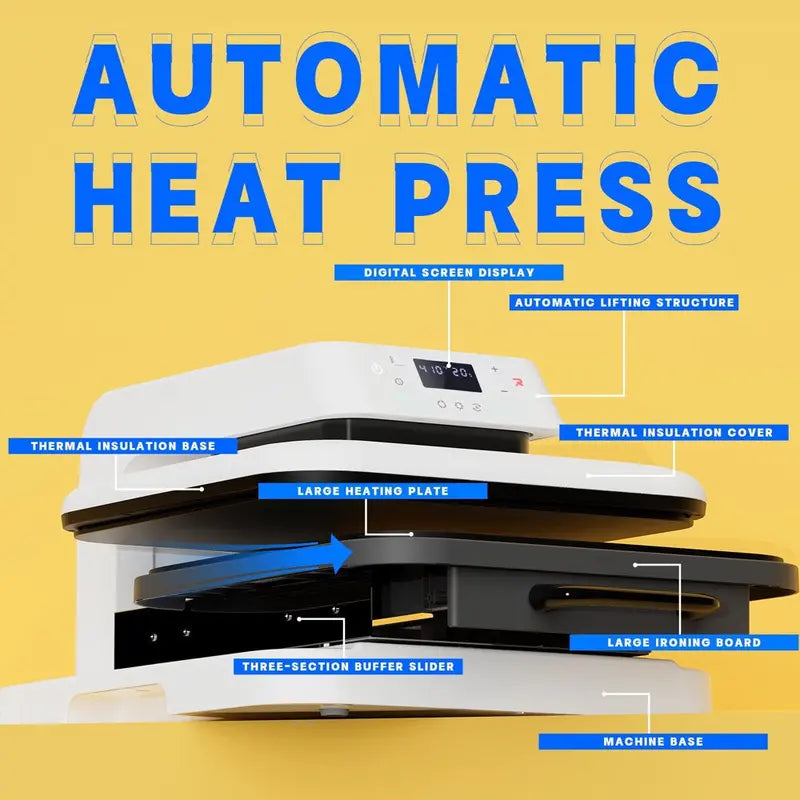 HTVRONT 1500W 15 x 15in Auto Heat Press Machine - White