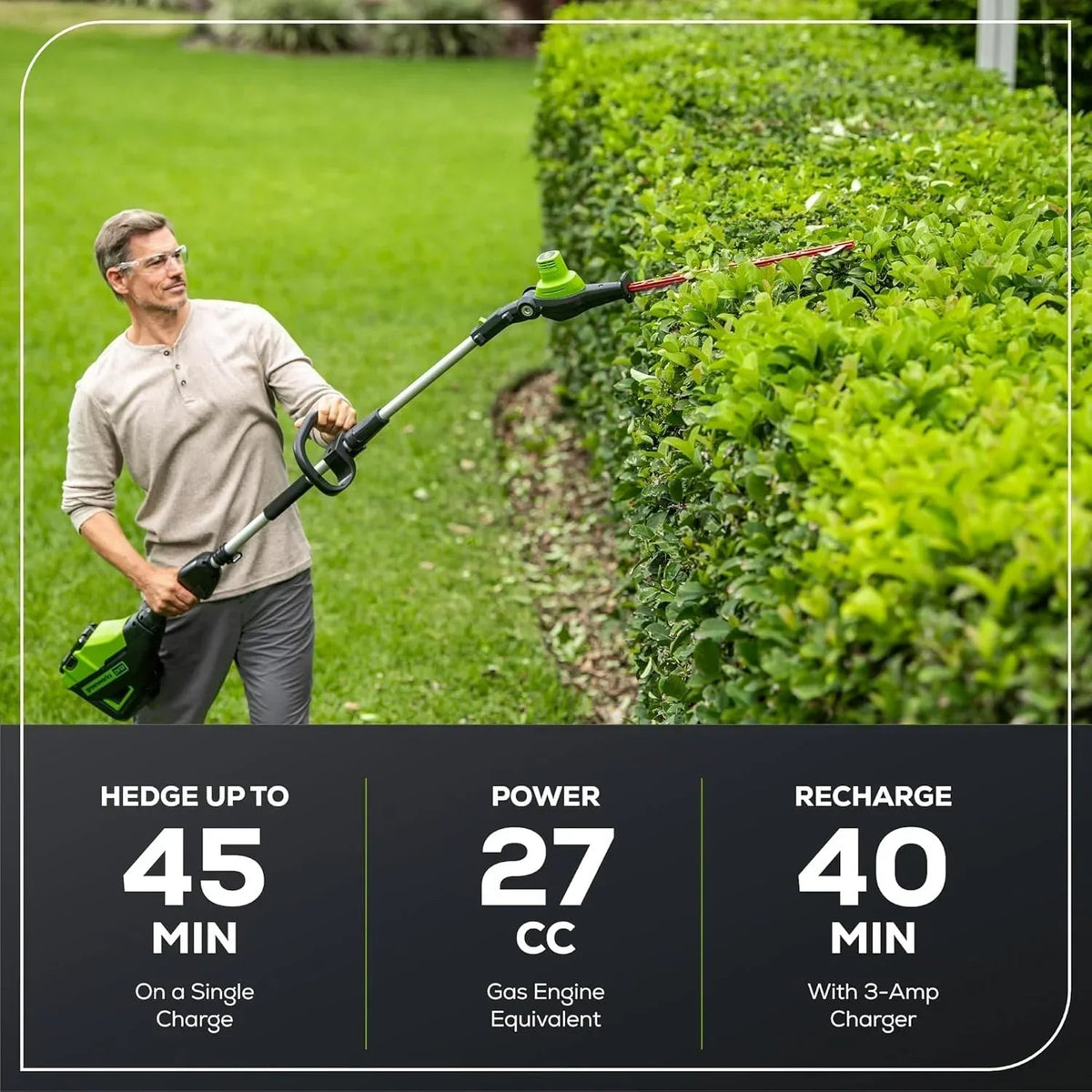 Greenworks 60V 20 in Brushless Cordless Pole Hedge Trimmer With 2.0Ah Battery And Charger