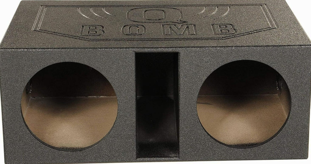 QPower QBOMB12VL Dual 12′′ Vented Subwoofer Box – Durable MDF, Black Rhino Liner Finish