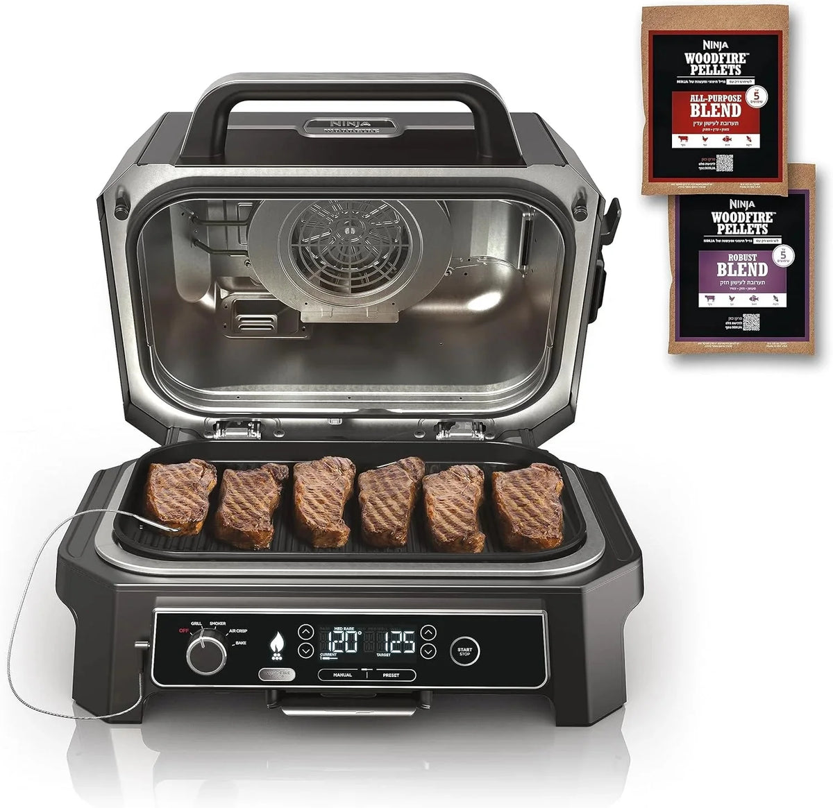 Ninja 7-in-1 Portable Electric Outdoor Grill And Smoker With Thermometer, Grey - OG751BRN