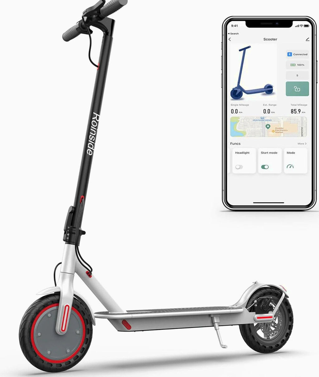 Electric Scooter - 8.5" Solid Tires, 350W Motor, Up to 19 MPH and 21-23 Miles Long-Range Portable Foldable Commuting Scooter for Adults with Double Braking System and App