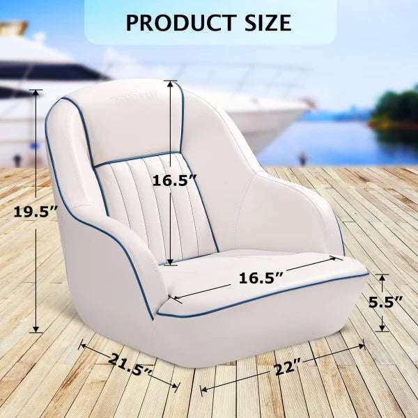 Pontoon Boat Captain's Bucket Seat, White & Blue, 19.5 in H x 22 in W x 21.5 in D - Boat Cabin Seating