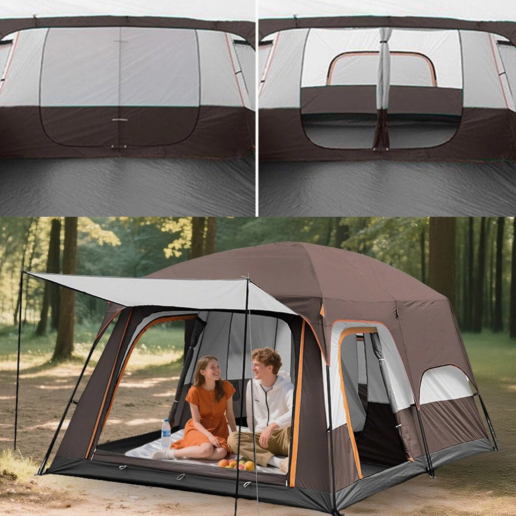 KFeng 12 Person Tents for Camping - 2Rooms 3Doors&amp;3Windows Mesh,Suitable for Outdoor/Picnic,Brown