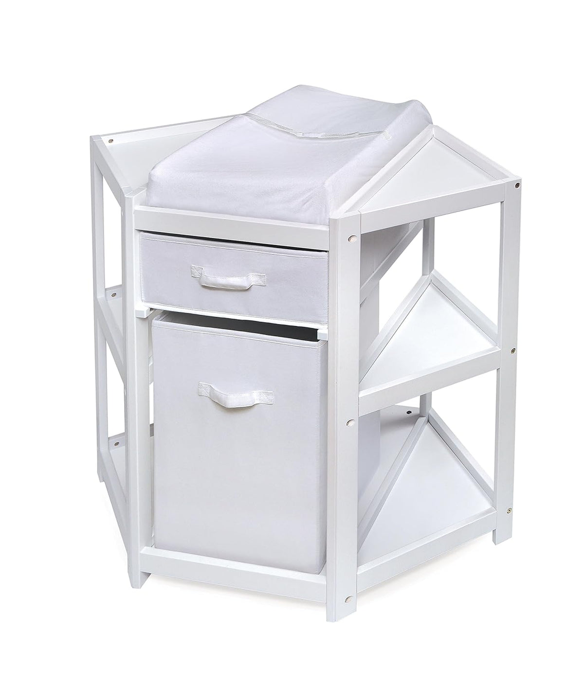 Badger Basket Corner Baby Changing Table With Storage Bin - White