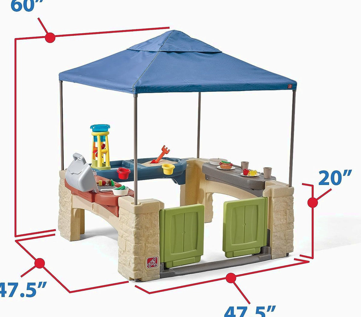 All-round play patio with canopy, kids indoor and outdoor kitchen play set