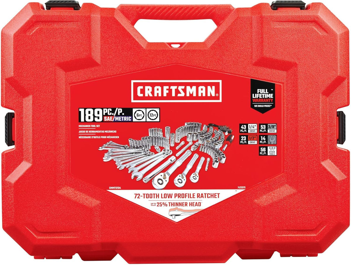 CRAFTSMAN Mechanics Tool Set, 1/4 and 3/8 Inch Drive, 189 Piece - CMMT12134