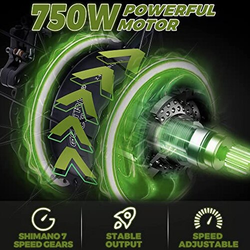 750W Electric Bike 26′′ Fat Tire Adult Electric Bicycles 48V 13AH Removable Lithium Battery Ebike with Suspension Fork Aluminium Frame Beach Snow Mountain E-Bike for Adults