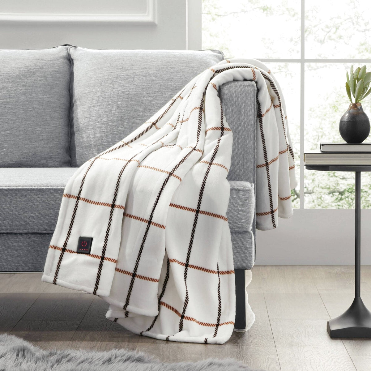 50"x60" Cozy Heated Throw Blanket Camel Window Pane - Brookstone