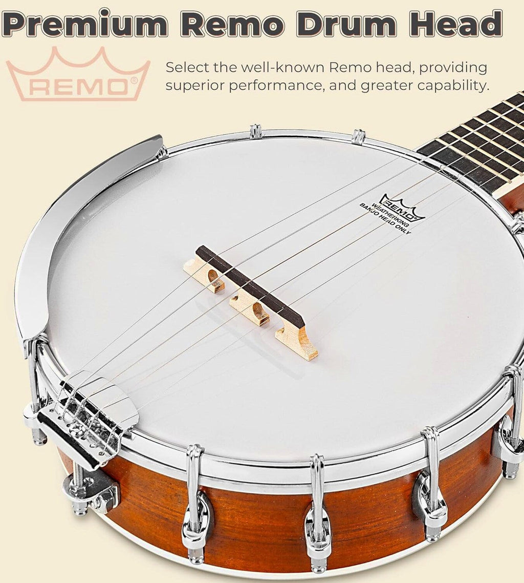 String Banjo 26 Inch MINI Travel Banjo Banjo Beginner Kit with Remo Head Open Back &amp; Closed Solid Back with beginner Kit Comfortable Carrying Bag