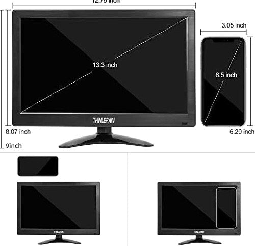 13.3 inch Small PC Monitor 1366x768 Mini LED Monitor with HDMI VGA AV BNC USB Intput, for Fire Stick Computer Xbox Ras pi, Built-in Speaker