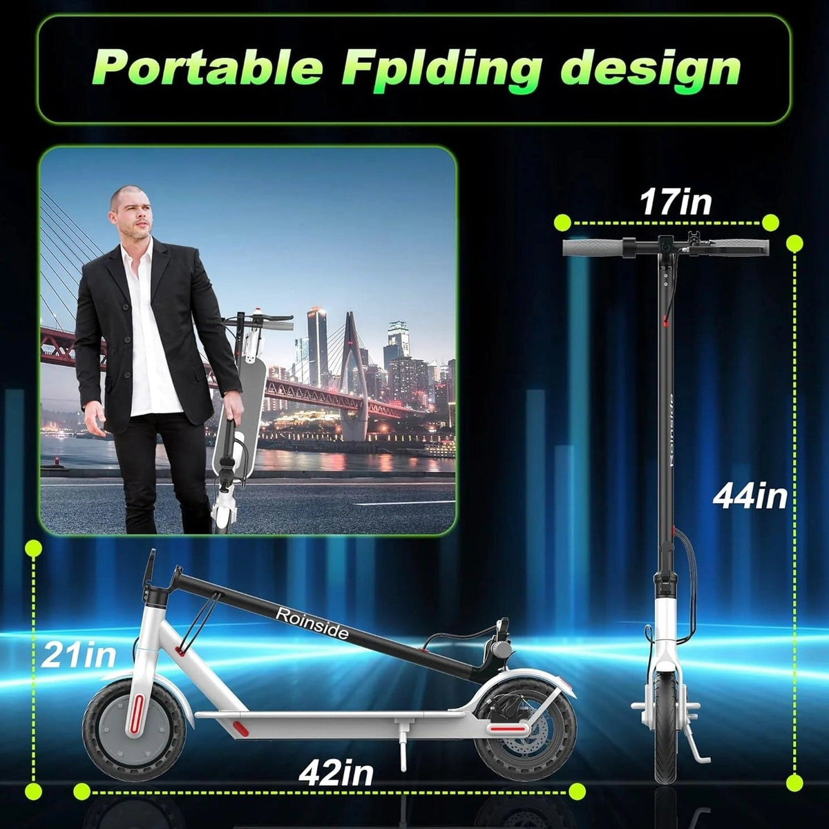 Electric Scooter - 8.5" Solid Tires, 350W Motor, Up to 19 MPH and 21-23 Miles Long-Range Portable Foldable Commuting Scooter for Adults with Double Braking System and App