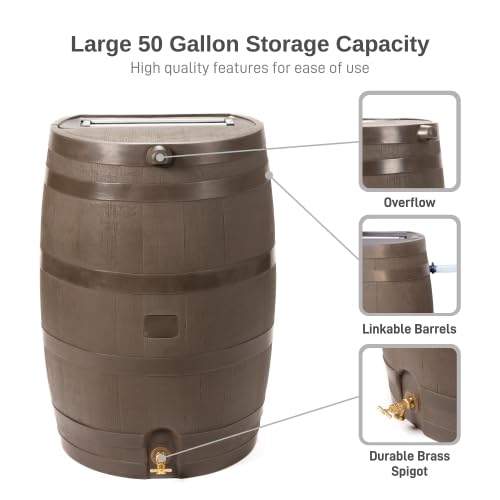 50 Gallon Rain Barrel With Brass Spigot And Flat-Back Design