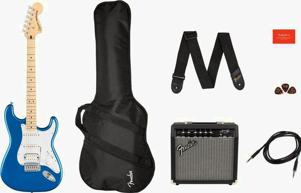 Squier by Fender Affinity Series Stratocaster Pack, HSS, Maple Fingerboard, Lake Placid Blue
