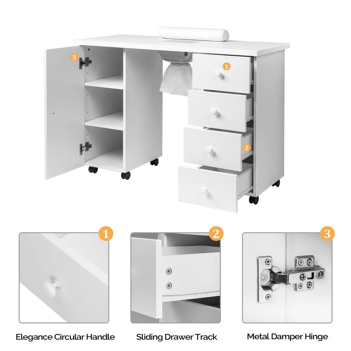 OmySalon Manicure Table Nail Desk w/Electric Downdraft Vent