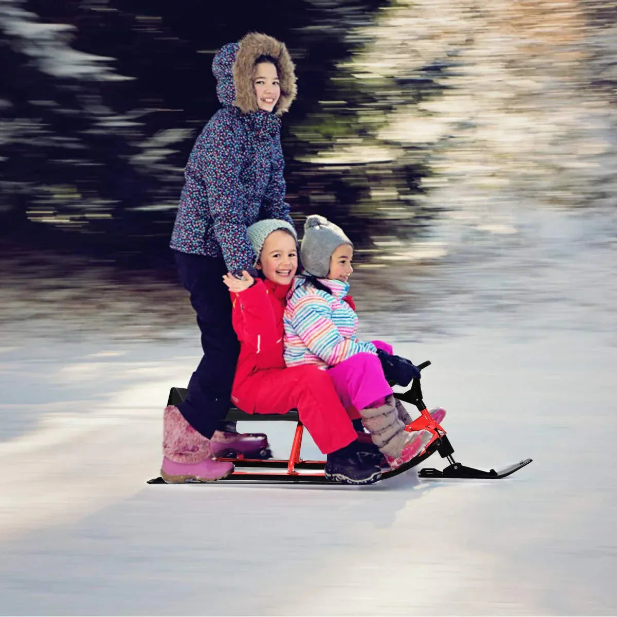Snow Racer Ski Sled Slider Board With Twin Brakes