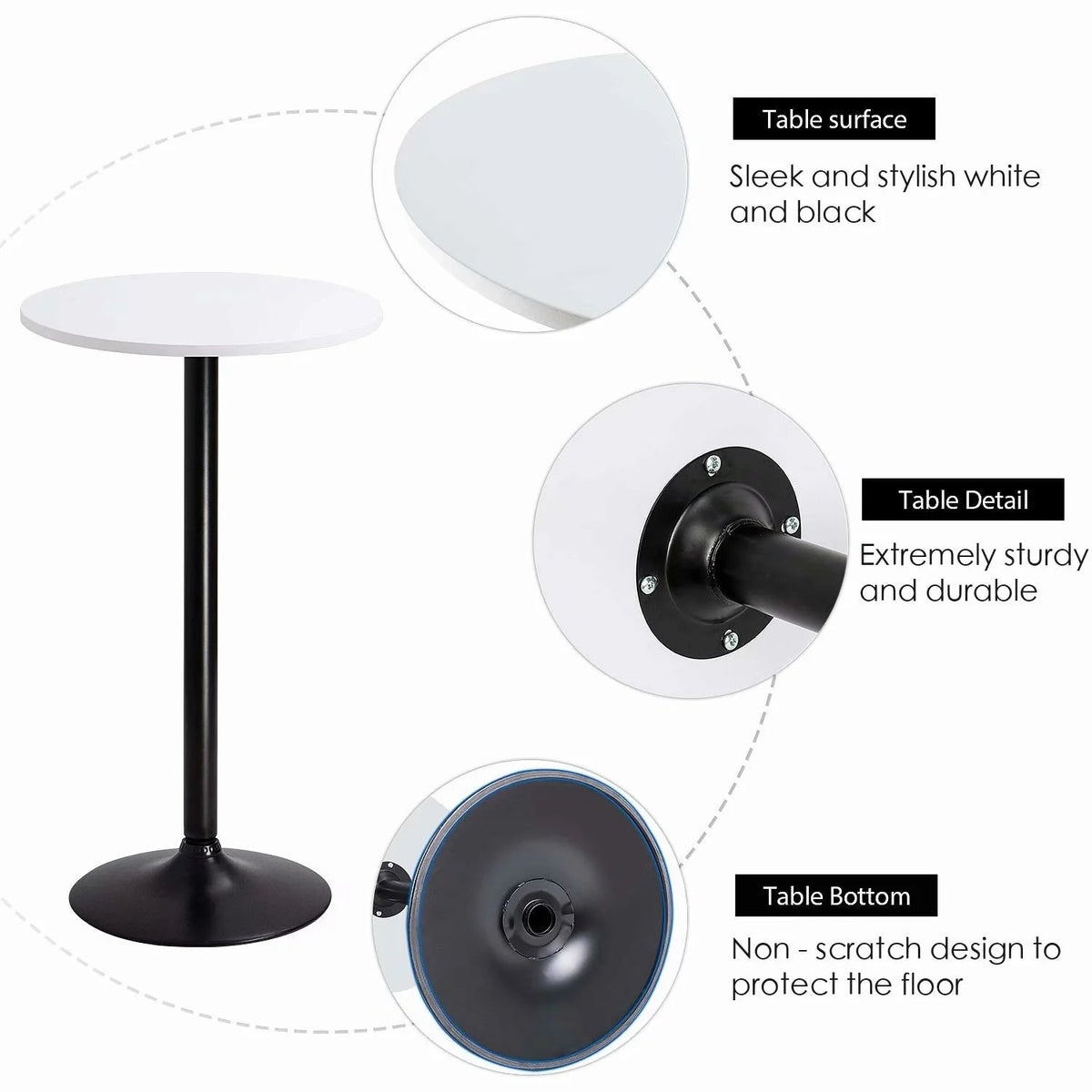 Round Bar-Height Bistro Pub Table With Metal Base And MDF Top, 23.8 x 23.8 x 39.5 Inch