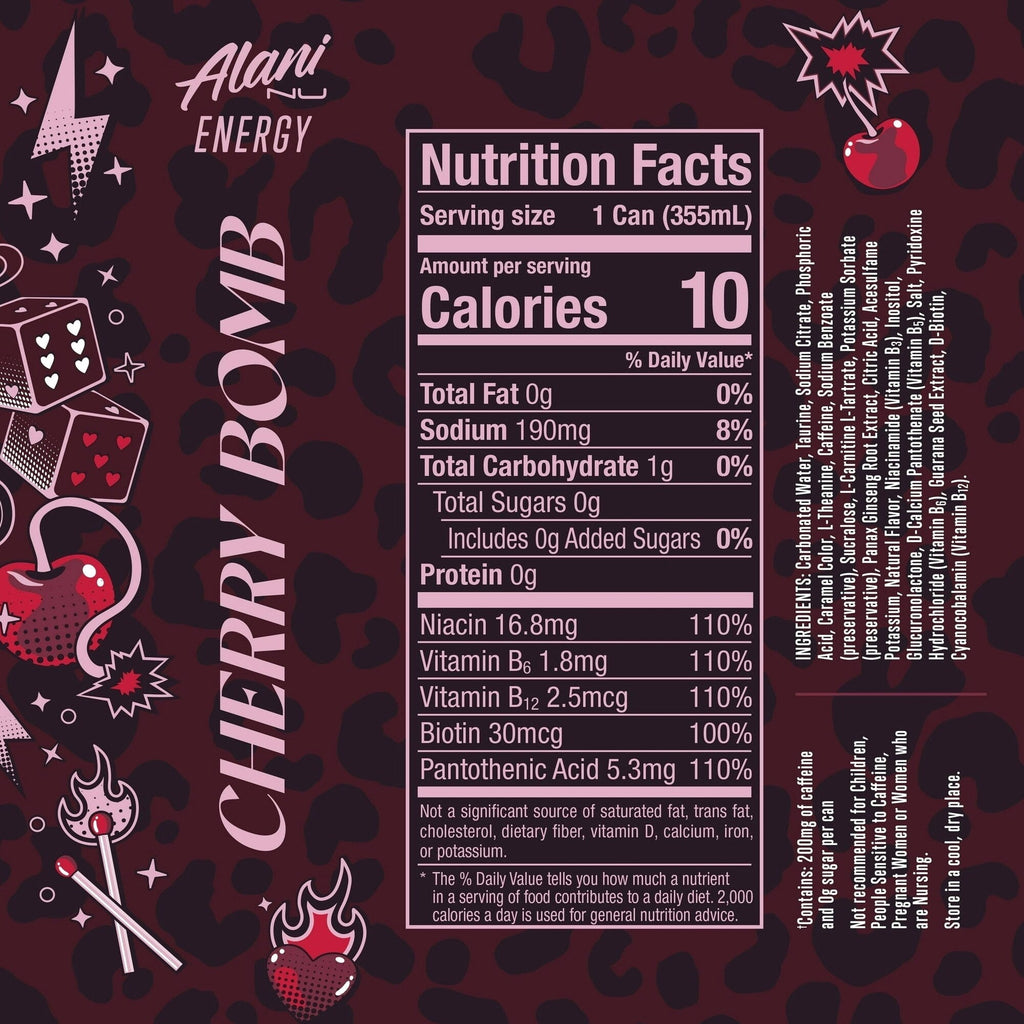 Energy Drink, Cherry Bomb Flavor, 12 fl oz Cans, Pack of 6