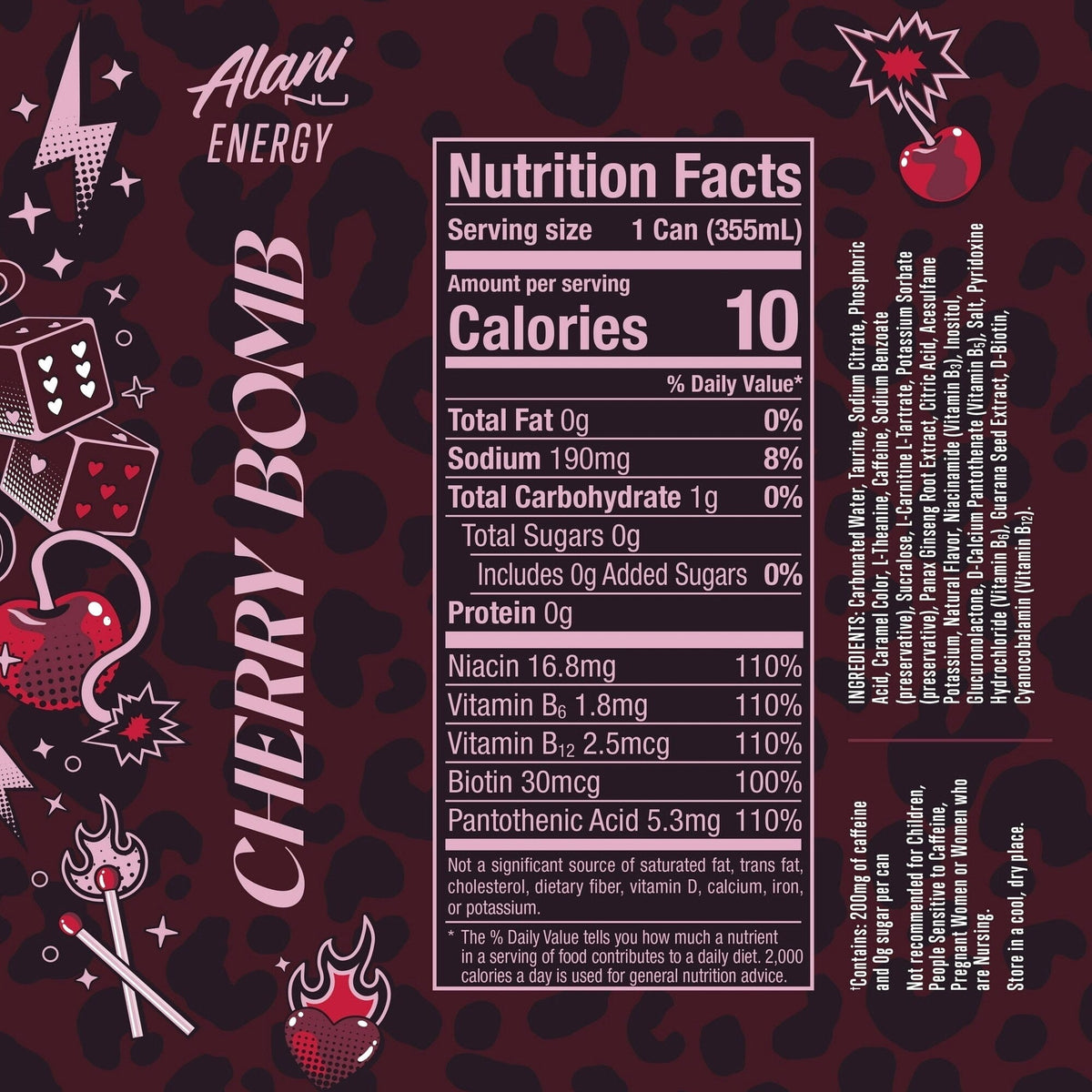 Energy Drink, Cherry Bomb Flavor, 12 fl oz Cans, Pack of 6