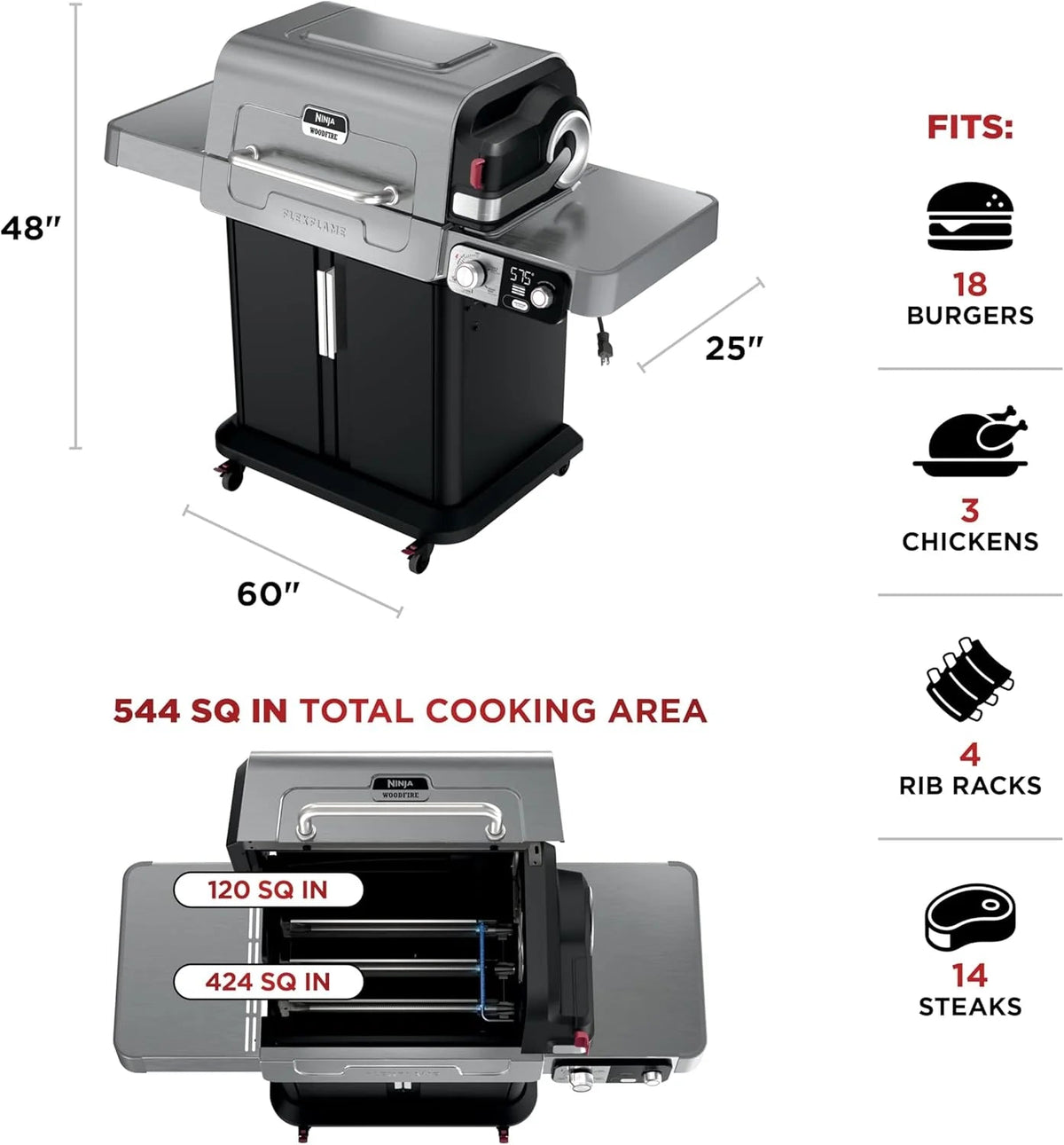 5-in-1 Electric and Propane 3-Burner Outdoor Grill and Smoker, Stainless Steel