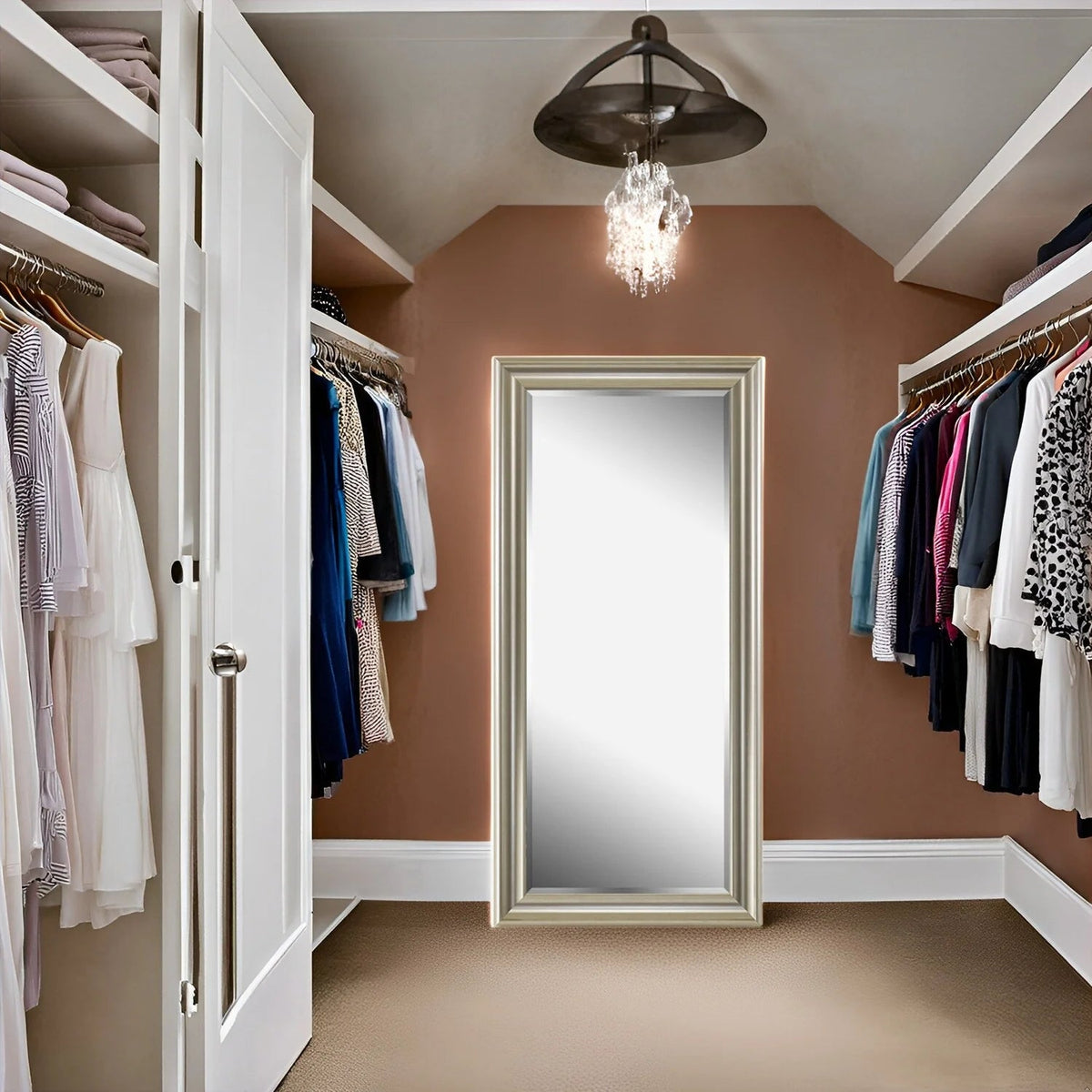 Full Length Oversized Rectangle Wall Mirror With Smooth Faux Wood Frame