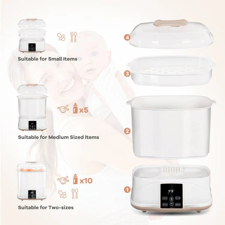 3-In-1 Baby Bottle Steam Sterilizer And Dryer With LED Monitor, 10 Bottles, White, 12 x 8 x 16 in