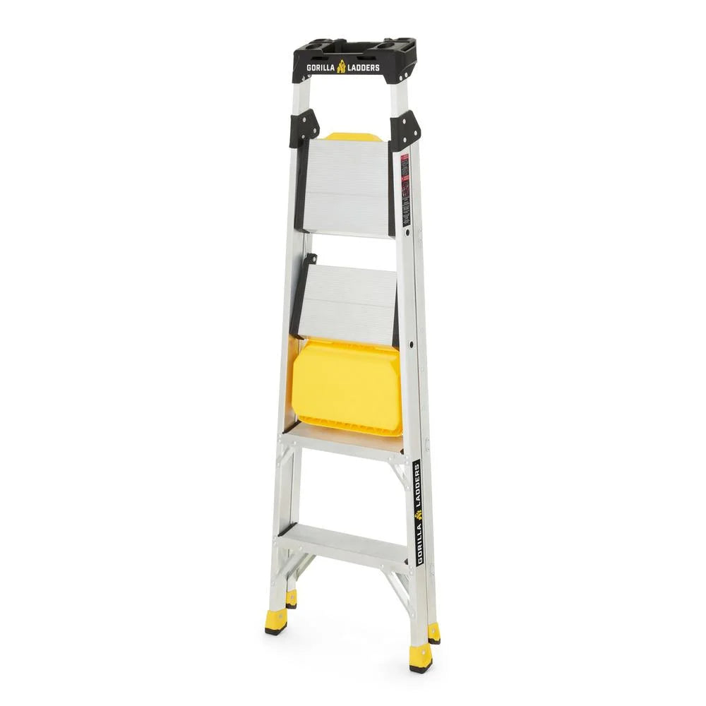 Gorilla Ladders Aluminum Dual Platform Heavy-Duty Ladder With Project Bucket, 5.5 ft, 300 lb Capacity - Multicolor