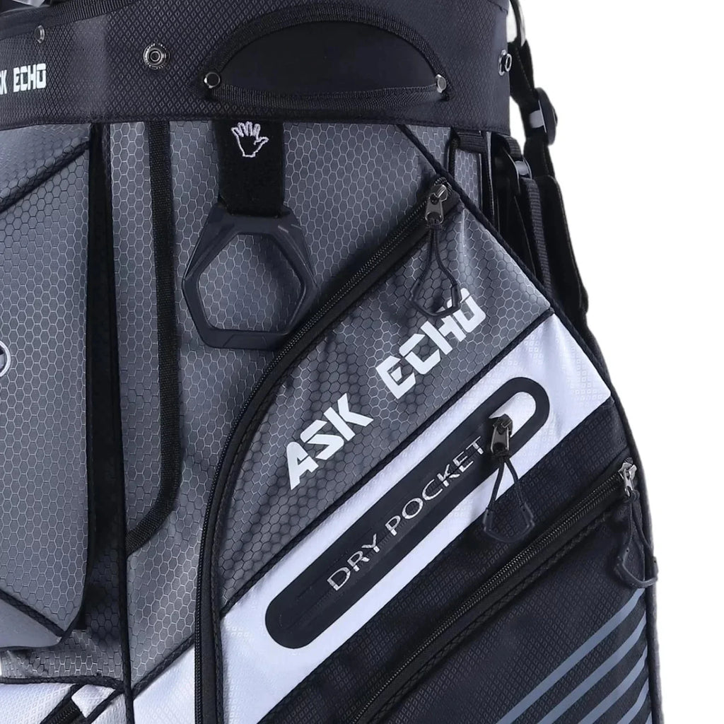 ASK ECHO Golf Cart Bag, 14-Compartment, Gray, Nylon - T-Lock