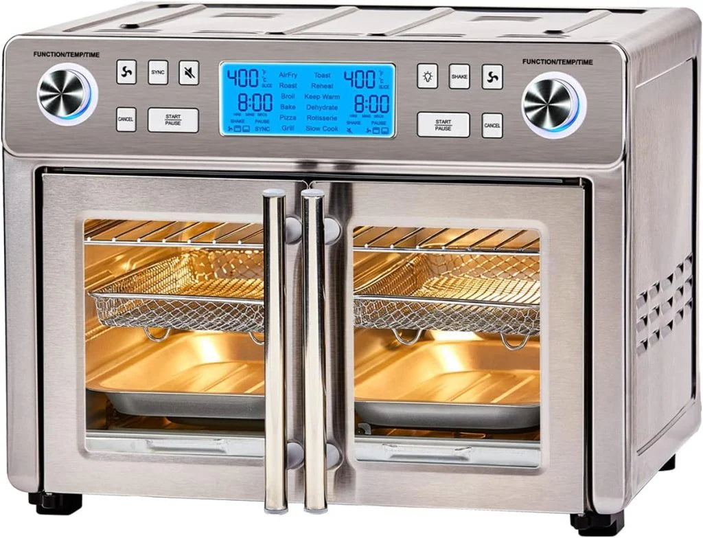 25-Qt. Extra-Large Dual-Zone Air Fryer Toaster Oven With French Doors