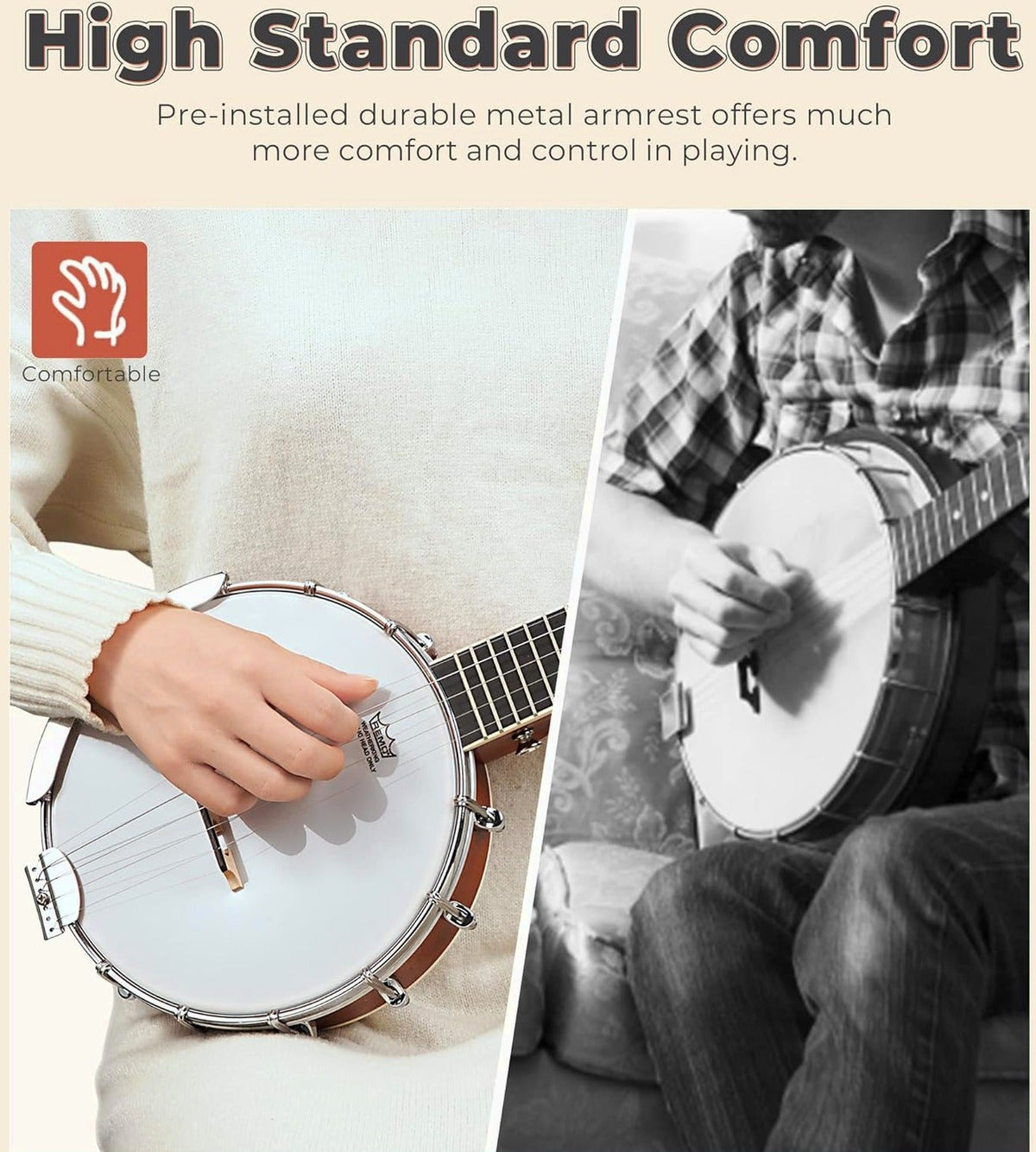 String Banjo 26 Inch MINI Travel Banjo Banjo Beginner Kit with Remo Head Open Back &amp; Closed Solid Back with beginner Kit Comfortable Carrying Bag