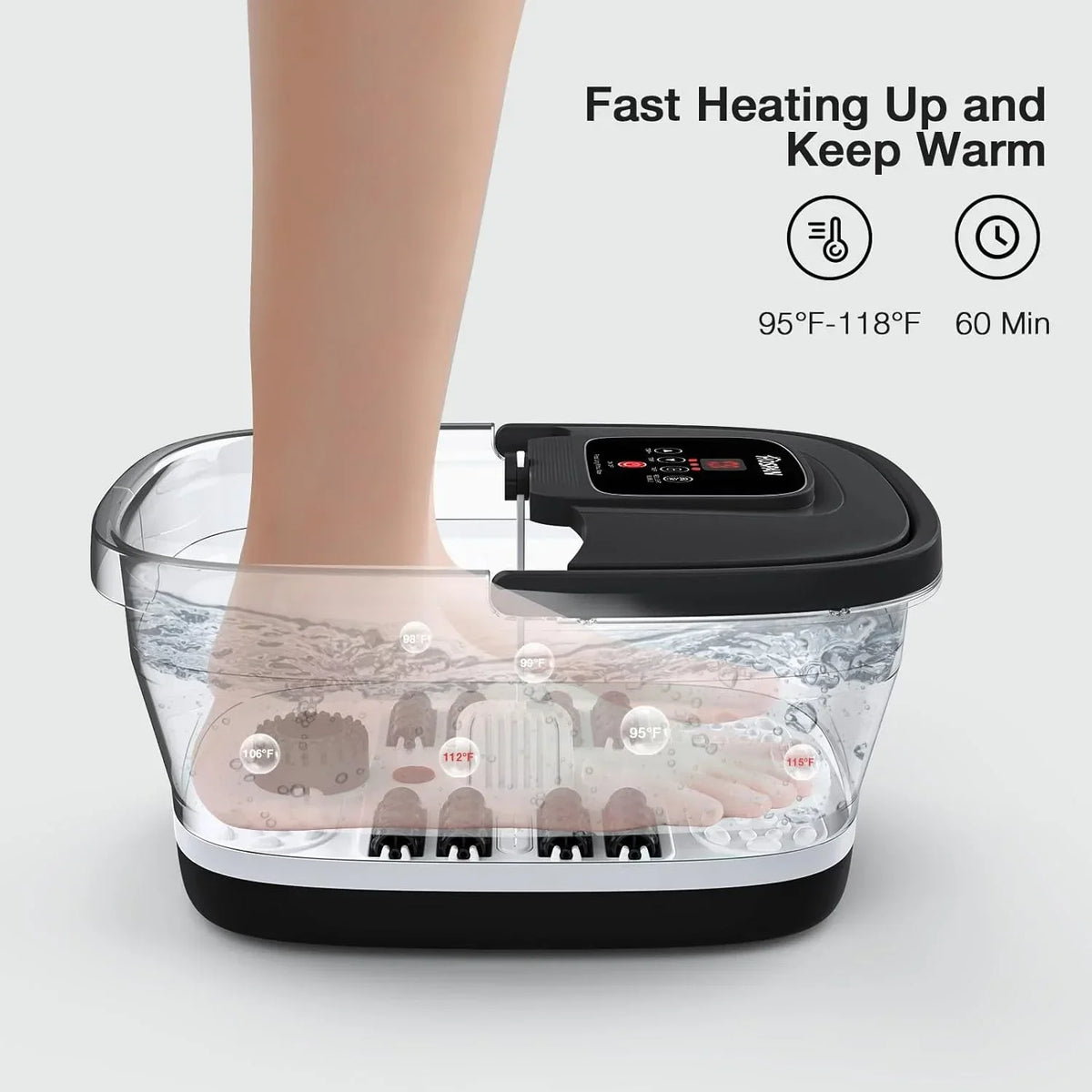 YOZIHAYL Collapsible Foot Spa With Heat, Bubbles, Red Light, Temperature Control And 8 Shiatsu Massage Rollers - 3.0