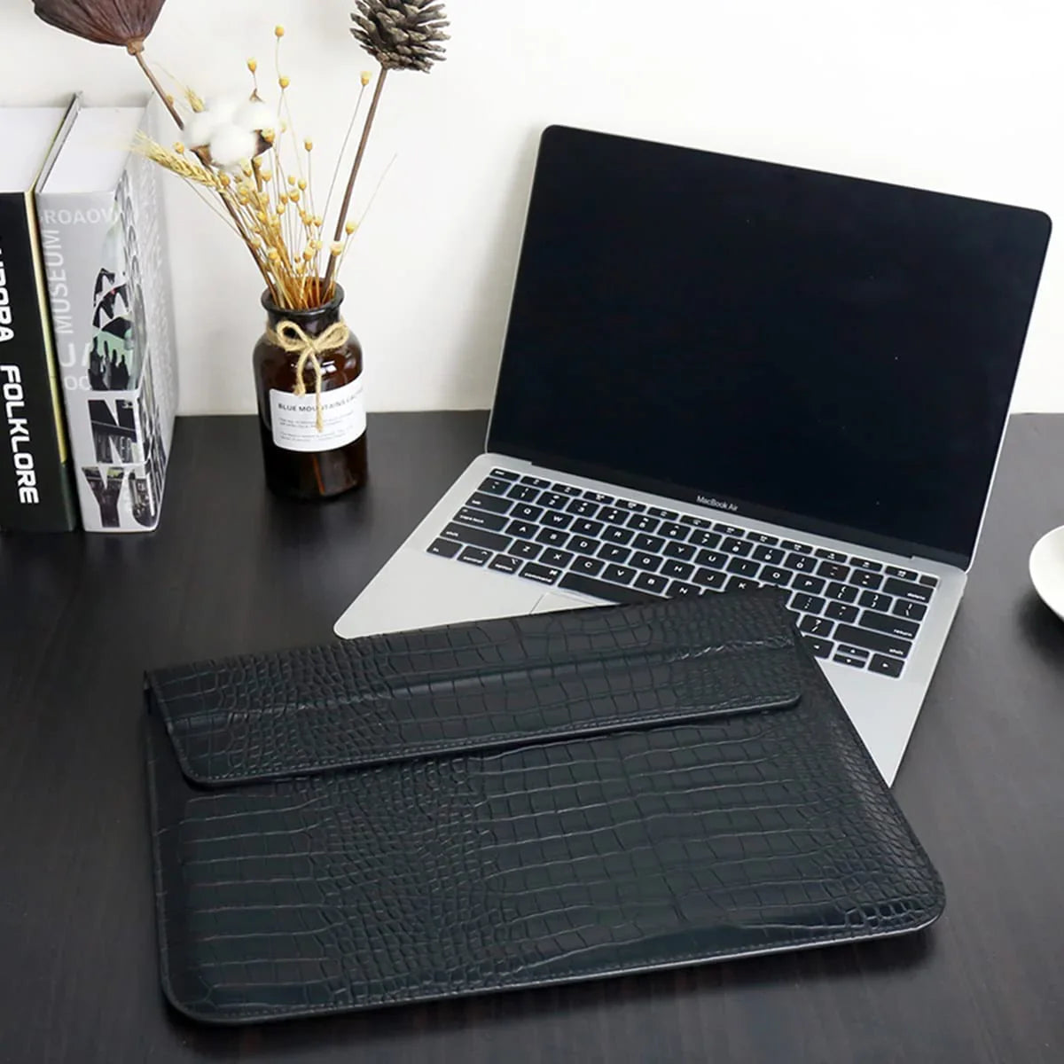 Black Faux Crocodile PU Leather Laptop Sleeve Case - 11/13/15 inch