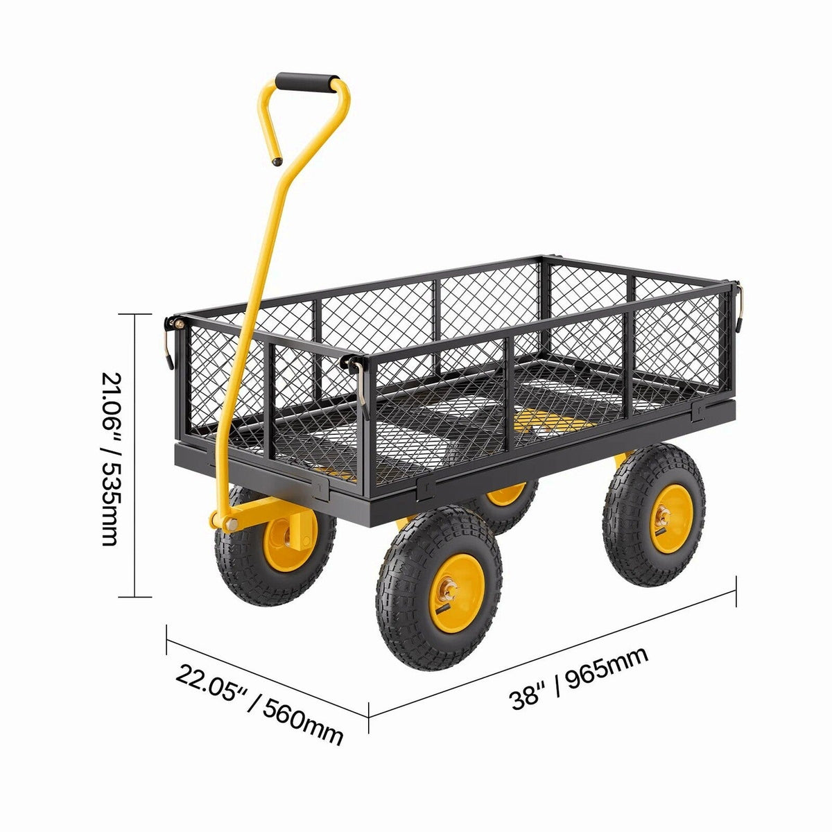 KFFKFF Mesh Steel Garden Cart 900 Lbs, 38 x 22 " Heavy Duty Utility Wagon Cart, Metal Garden Trolley with 10" Wheels, Removable Mesh Sides, 180 Swiveling Handle (Green)