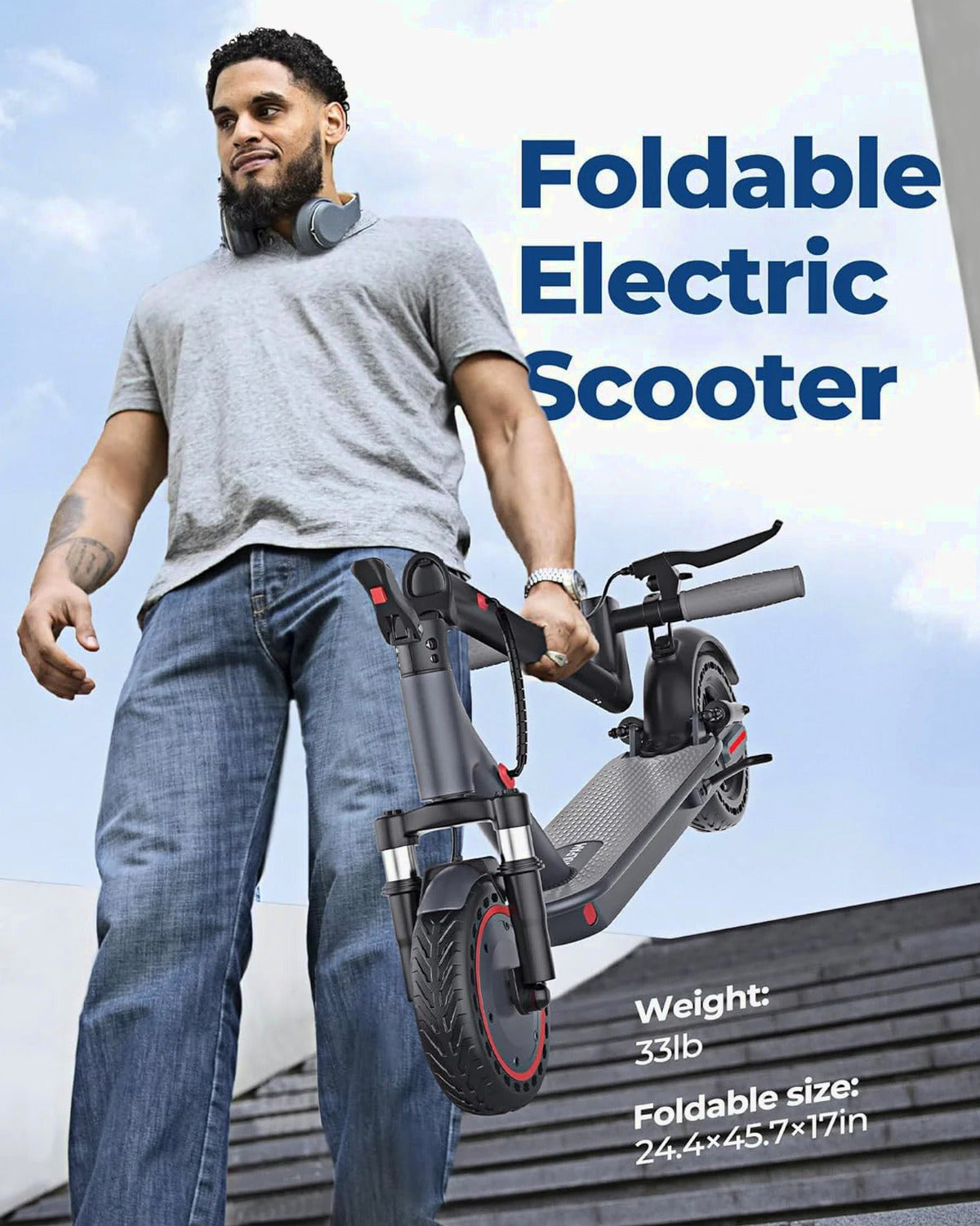 Electric Scooter, 350W/500W Powerful Motor, 8.5"/10" Solid Tires, 19/22Mph, 28/21/12 Miles Range,Dual Braking