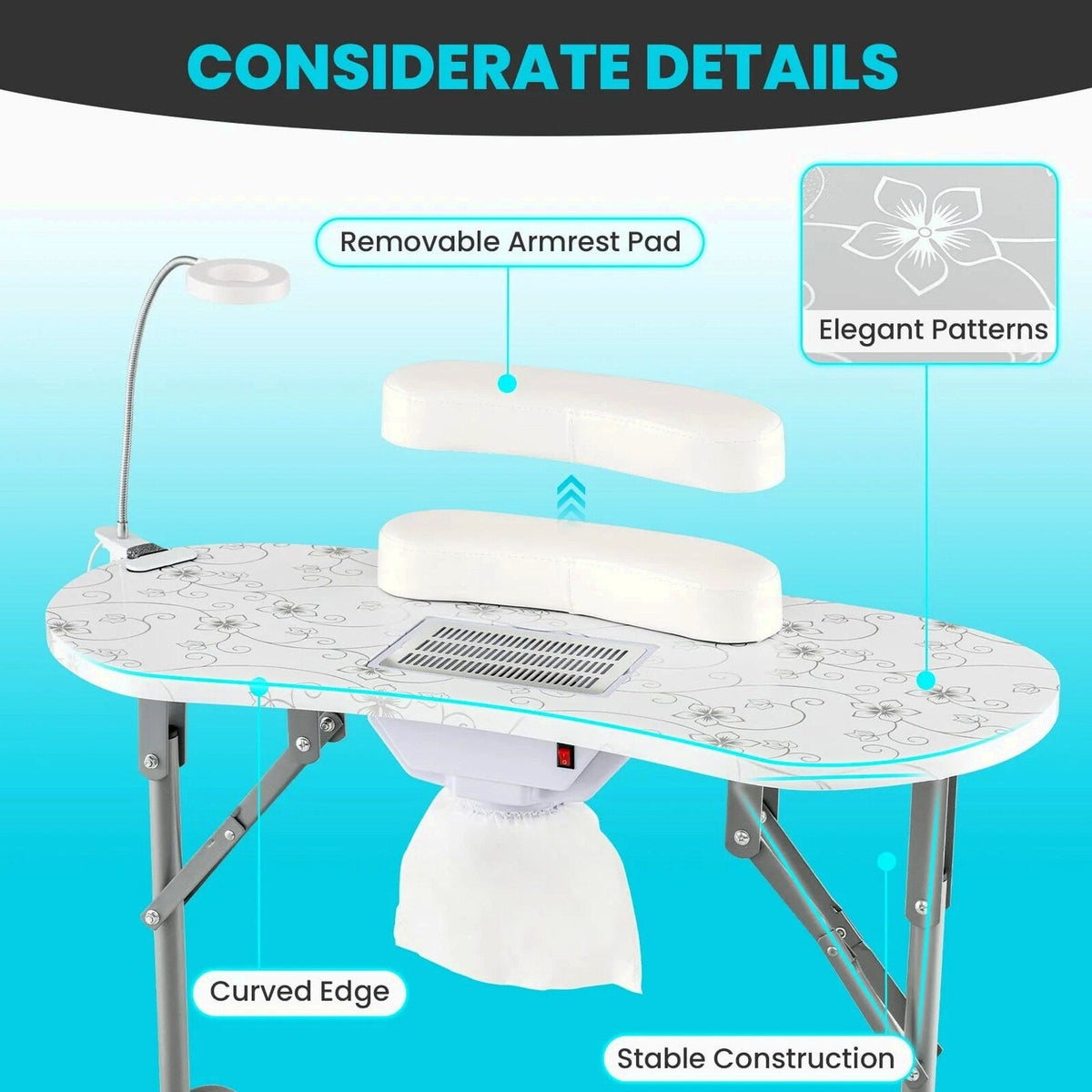 LDAILY Portable Nail Table with Electric Dust Collector