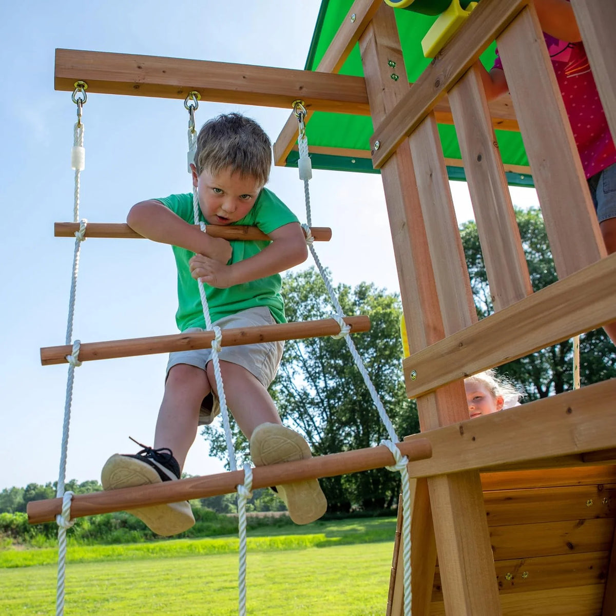 Backyard Discovery Mount Mckinley Cedar Wood Swing Set With Wave Slide, Play Deck And Sandbox Area